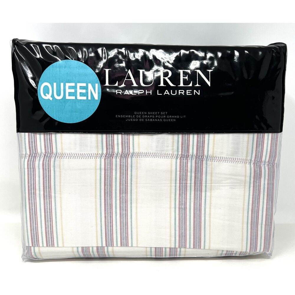 Ralph Lauren Claudia Stripe Queen Sheet Set Cream Multi NIP 4 pcs NWT
